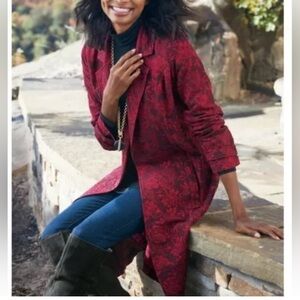 Soft Surroundings Duster Jacket Womens Small Red Floral Paisley Lagenlook